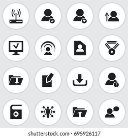 Set Of 16 Editable Global Icons. Includes Symbols Such As Dossier, Medal, Lovely Profile And More. Can Be Used For Web, Mobile, UI And Infographic Design.