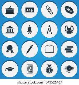 Set Of 16 Editable Graduation Icons. Includes Symbols Such As Staple, Oval Ball, Pencil And More. Can Be Used For Web, Mobile, UI And Infographic Design.