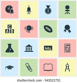 Set Of 16 Editable Graduation Icons. Includes Symbols Such As Work Seat, Book, Chemistry And More. Can Be Used For Web, Mobile, UI And Infographic Design.