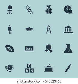 Set Of 16 Editable Graduation Icons. Includes Symbols Such As Oval Ball, Graduate, Museum And More. Can Be Used For Web, Mobile, UI And Infographic Design.