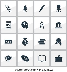 Set Of 16 Editable Graduation Icons. Includes Symbols Such As Victory Medallion, School Board, Work Seat And More. Can Be Used For Web, Mobile, UI And Infographic Design.