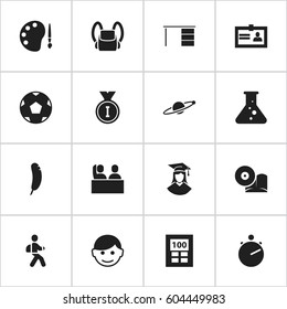 Set Of 16 Editable Graduation Icons. Includes Symbols Such As Compact Disk, First Place, Propeller And More. Can Be Used For Web, Mobile, UI And Infographic Design.
