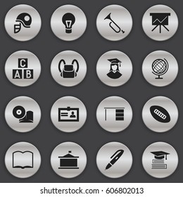 Set Of 16 Editable Graduation Icons. Includes Symbols Such As Pen, Alphabet Cube, Table And More. Can Be Used For Web, Mobile, UI And Infographic Design.