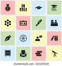 Set Of 16 Editable Graduation Icons. Includes Symbols Such As Graduate, Certification, Blackboard And More. Can Be Used For Web, Mobile, UI And Infographic Design.