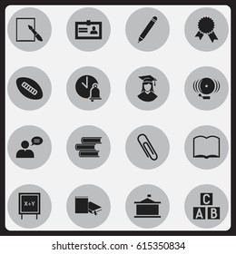 Set Of 16 Editable Graduation Icons. Includes Symbols Such As School Bell, Notepaper, Book And More. Can Be Used For Web, Mobile, UI And Infographic Design.
