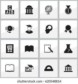 Set Of 16 Editable Graduation Icons. Includes Symbols Such As Ring, Calculator, Creative Idea And More. Can Be Used For Web, Mobile, UI And Infographic Design.