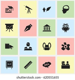 Set Of 16 Editable Graduation Icons. Includes Symbols Such As Studying Boy, Nib, Museum And More. Can Be Used For Web, Mobile, UI And Infographic Design.