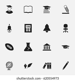 Set Of 16 Editable Graduation Icons. Includes Symbols Such As Chemistry, Earth Planet, Pencil And More. Can Be Used For Web, Mobile, UI And Infographic Design.