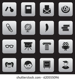 Set Of 16 Editable Graduation Icons. Includes Symbols Such As Chart Board, Spectacles, Scholar And More. Can Be Used For Web, Mobile, UI And Infographic Design.