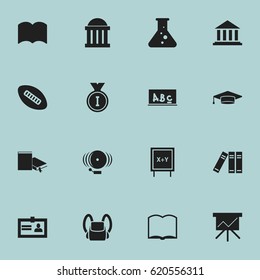 Set Of 16 Editable Graduation Icons. Includes Symbols Such As School Board, Courtroom, Chemistry And More. Can Be Used For Web, Mobile, UI And Infographic Design.
