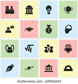 Set Of 16 Editable Graduation Icons. Includes Symbols Such As Lamp, Nib, Schoolbag And More. Can Be Used For Web, Mobile, UI And Infographic Design.