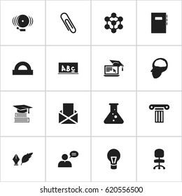 Set Of 16 Editable Graduation Icons. Includes Symbols Such As Staple, Work Seat, Education And More. Can Be Used For Web, Mobile, UI And Infographic Design.