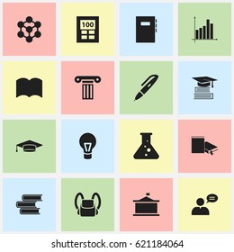 Set Of 16 Editable Graduation Icons. Includes Symbols Such As Molecule, Chemistry, Dictionary And More. Can Be Used For Web, Mobile, UI And Infographic Design.