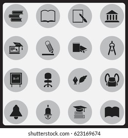 Set Of 16 Editable Graduation Icons. Includes Symbols Such As Library, Blackboard, Bell And More. Can Be Used For Web, Mobile, UI And Infographic Design.