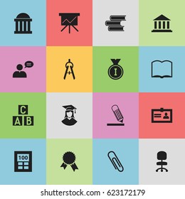 Set Of 16 Editable Graduation Icons. Includes Symbols Such As Staple, Thinking Man, Book And More. Can Be Used For Web, Mobile, UI And Infographic Design.