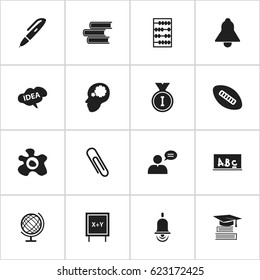 Set Of 16 Editable Graduation Icons. Includes Symbols Such As Library, Creative Idea, Staple And More. Can Be Used For Web, Mobile, UI And Infographic Design.