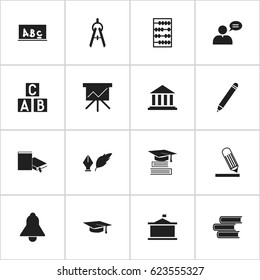 Set Of 16 Editable Graduation Icons. Includes Symbols Such As Pencil, Graduation Hat, Math Tool And More. Can Be Used For Web, Mobile, UI And Infographic Design.