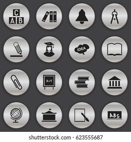Set Of 16 Editable Graduation Icons. Includes Symbols Such As Blackboard, Univercity, Notepaper And More. Can Be Used For Web, Mobile, UI And Infographic Design.