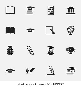 Set Of 16 Editable Graduation Icons. Includes Symbols Such As Notepaper, Earth Planet, Graduation Hat And More. Can Be Used For Web, Mobile, UI And Infographic Design.