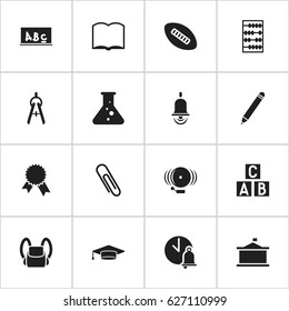 Set Of 16 Editable Graduation Icons. Includes Symbols Such As Chemistry, Oval Ball, Alarm Bell And More. Can Be Used For Web, Mobile, UI And Infographic Design.
