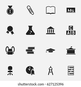 Set Of 16 Editable Graduation Icons. Includes Symbols Such As Chemistry, Work Seat, Math Tool And More. Can Be Used For Web, Mobile, UI And Infographic Design.