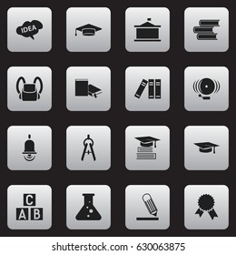 Set Of 16 Editable Graduation Icons. Includes Symbols Such As Chemistry, Univercity, Graduate And More. Can Be Used For Web, Mobile, UI And Infographic Design.