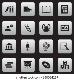 Set Of 16 Editable Graduation Icons. Includes Symbols Such As Book, Staple, Thinking Man And More. Can Be Used For Web, Mobile, UI And Infographic Design.