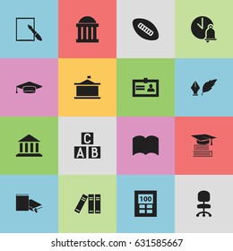 Set Of 16 Editable Graduation Icons. Includes Symbols Such As Oval Ball, Notepaper, Certification And More. Can Be Used For Web, Mobile, UI And Infographic Design.