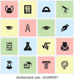 Set Of 16 Editable Graduation Icons. Includes Symbols Such As Envelope, Math Root, Math Tool And More. Can Be Used For Web, Mobile, UI And Infographic Design.