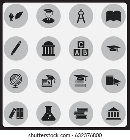 Set Of 16 Editable Graduation Icons. Includes Symbols Such As Chemistry, Literature, Alphabet Cube And More. Can Be Used For Web, Mobile, UI And Infographic Design.