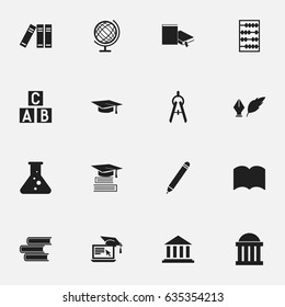 Set Of 16 Editable Graduation Icons. Includes Symbols Such As Library, Earth Planet, Distance Learning And More. Can Be Used For Web, Mobile, UI And Infographic Design.