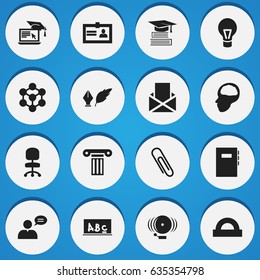 Set Of 16 Editable Graduation Icons. Includes Symbols Such As Certification, Staple, Distance Learning And More. Can Be Used For Web, Mobile, UI And Infographic Design.