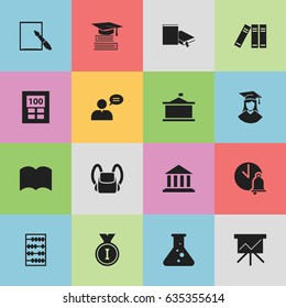 Set Of 16 Editable Graduation Icons. Includes Symbols Such As Arithmetic, Calculator, Univercity And More. Can Be Used For Web, Mobile, UI And Infographic Design.