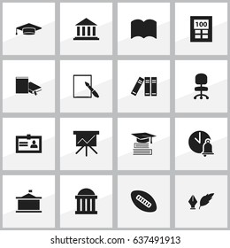 Set Of 16 Editable Graduation Icons. Includes Symbols Such As Oval Ball, Museum, Work Seat And More. Can Be Used For Web, Mobile, UI And Infographic Design.