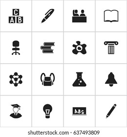 Set Of 16 Editable Graduation Icons. Includes Symbols Such As Library, Pen, Lamp And More. Can Be Used For Web, Mobile, UI And Infographic Design.