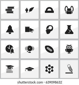 Set Of 16 Editable Graduation Icons. Includes Symbols Such As Bookmark, School Bell, Chemistry And More. Can Be Used For Web, Mobile, UI And Infographic Design.