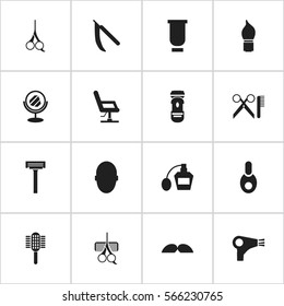 Set Of 16 Editable Hairdresser Icons. Includes Symbols Such As Container, Scent, Blade And More. Can Be Used For Web, Mobile, UI And Infographic Design.