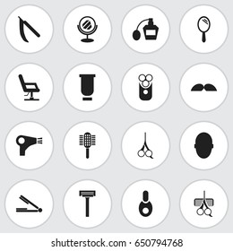 Set Of 16 Editable Hairdresser Icons. Includes Symbols Such As Desiccator, Scent, Blade And More. Can Be Used For Web, Mobile, UI And Infographic Design.