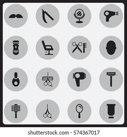 Set Of 16 Editable Hairstylist Icons. Includes Symbols Such As Cut Tool, Hair Drier, Brains And More. Can Be Used For Web, Mobile, UI And Infographic Design.
