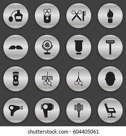 Set Of 16 Editable Hairstylist Icons. Includes Symbols Such As Scent, Peeper, Container And More. Can Be Used For Web, Mobile, UI And Infographic Design.