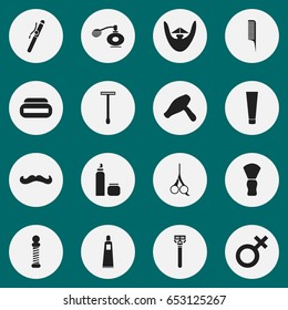 Set Of 16 Editable Hairstylist Icons. Includes Symbols Such As Hackle, Whiskers, Cream And More. Can Be Used For Web, Mobile, UI And Infographic Design.