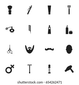 Set Of 16 Editable Hairstylist Icons. Includes Symbols Such As Cut Tool, Brains, Deodorant And More. Can Be Used For Web, Mobile, UI And Infographic Design.