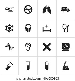 Set Of 16 Editable Health Icons. Includes Symbols Such As Pulse, Respiratory Organ, No Check And More. Can Be Used For Web, Mobile, UI And Infographic Design.
