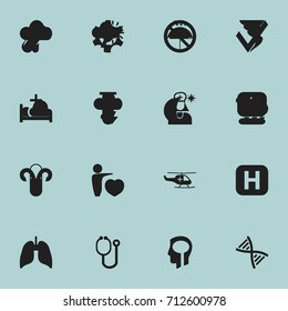 Set Of 16 Editable Health Icons. Includes Symbols Such As Intelligence, Medical Aviation, Stop Smoke And More. Can Be Used For Web, Mobile, UI And Infographic Design.