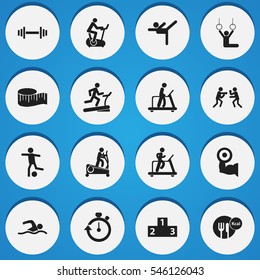 Set Of 16 Editable Healthy Icons. Includes Symbols Such As Football, Jogging, Crossbar And More. Can Be Used For Web, Mobile, UI And Infographic Design.