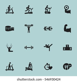 Set Of 16 Editable Healthy Icons. Includes Symbols Such As Health Time, Healthy Food, Acrobatics And More. Can Be Used For Web, Mobile, UI And Infographic Design.
