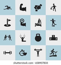 Set Of 16 Editable Healthy Icons. Includes Symbols Such As Biceps, Heavy Training, Health Time And More. Can Be Used For Web, Mobile, UI And Infographic Design.