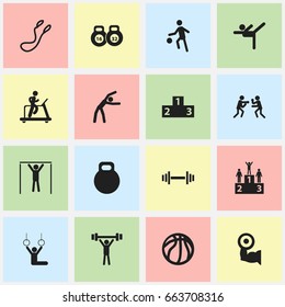 Set Of 16 Editable Healthy Icons. Includes Symbols Such As Crossbar, Street Workout, Exercise And More. Can Be Used For Web, Mobile, UI And Infographic Design.