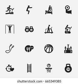 Set Of 16 Editable Healthy Icons. Includes Symbols Such As Heavy Training, Racetrack Training, Stairway And More. Can Be Used For Web, Mobile, UI And Infographic Design.
