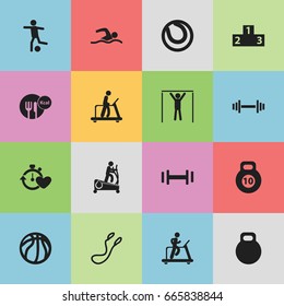 Set Of 16 Editable Healthy Icons. Includes Symbols Such As Instruction Male, Basket Play, Football And More. Can Be Used For Web, Mobile, UI And Infographic Design.